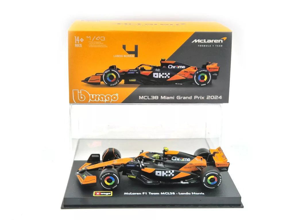 McLaren model car, Bburago, Lando Norris, Miami livery, acryl box, MCL38 🔥