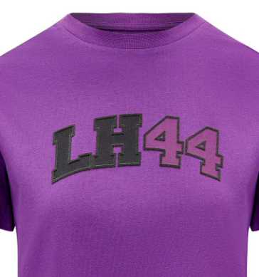 Camiseta Mercedes para mujer con el logotipo de Lewis Hamilton, morada