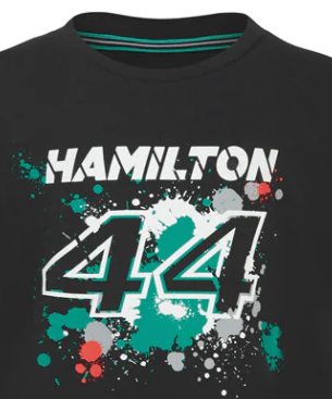 Camiseta infantil Mercedes Lewis Hamilton, LEWIS #44, negra, 2022