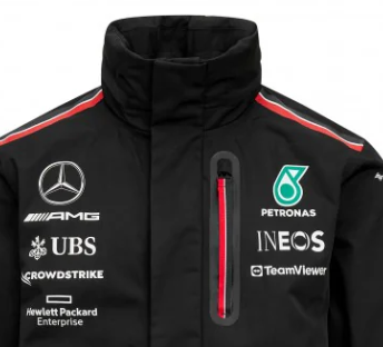 Chaqueta impermeable para hombre del equipo Mercedes, negra, 2023