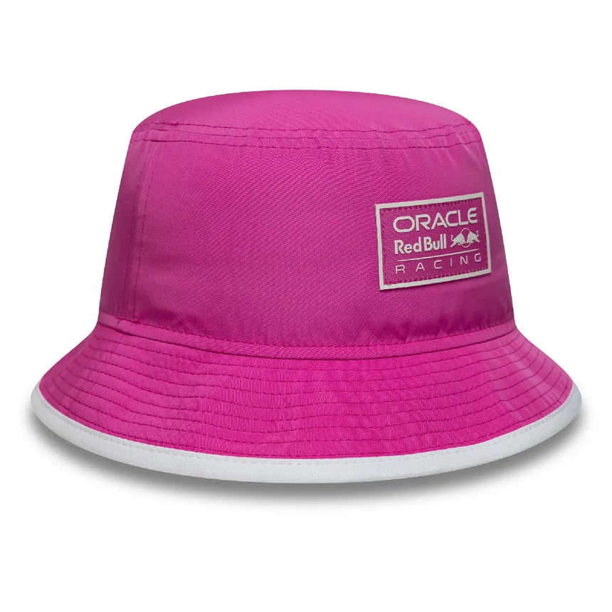 Pink bucket hat with Oracle lettering