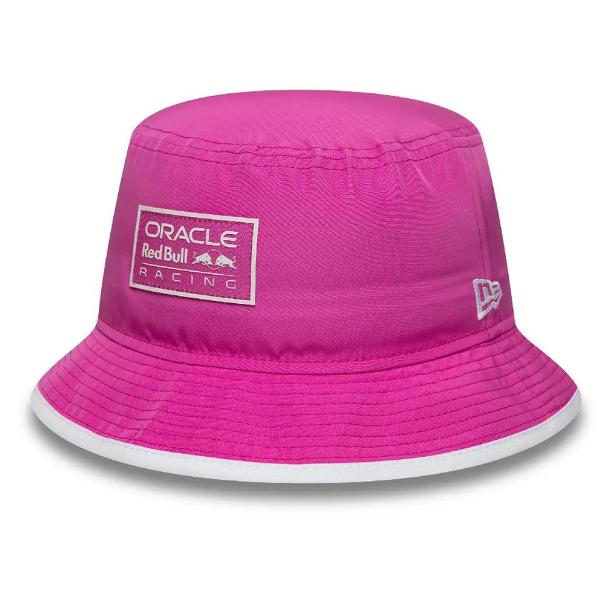 Pink bucket hat with Oracle lettering